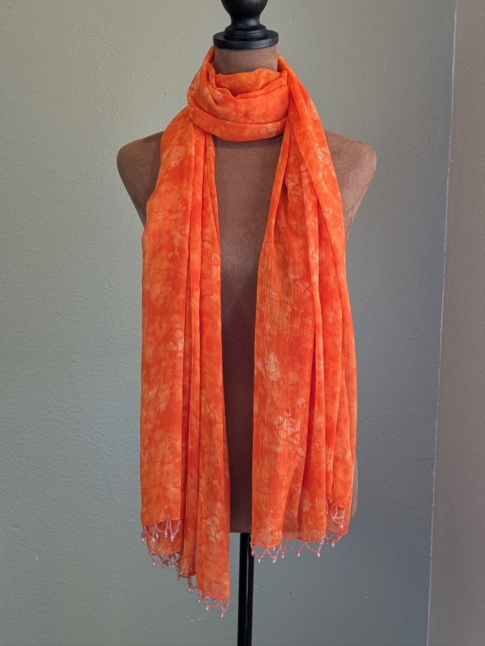White Stag Orange Beaded Fringe Scarf